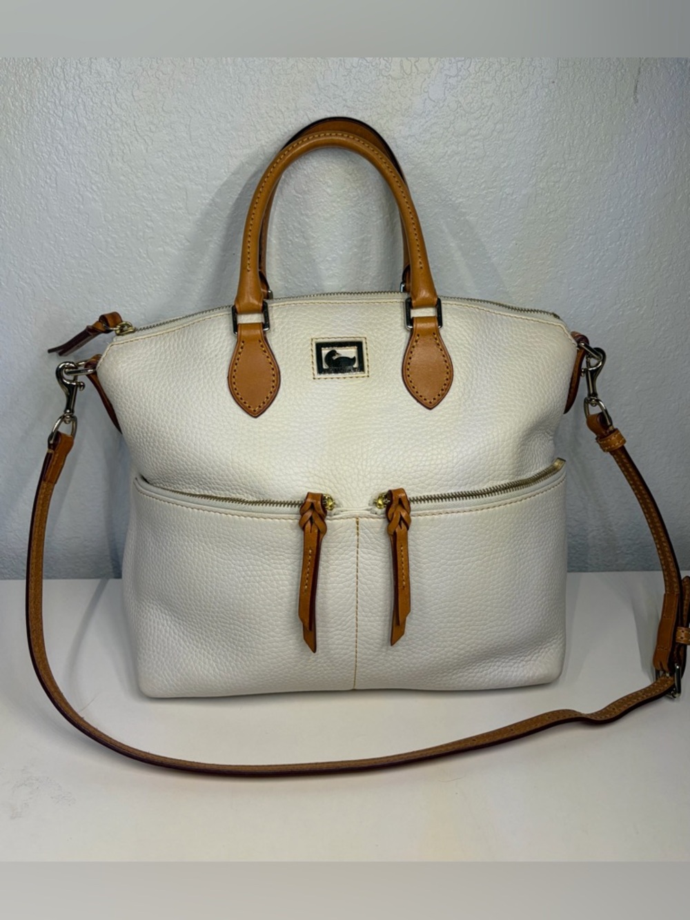 Dooney & Bourke White and Tan Leather Satchel Shoulder/ CrossBody - Picture 2 of 14